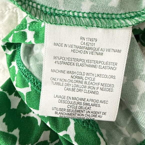 BCBG Max Azria Green White Wrap Dress Size L, Long Sleeve Abstract Pattern - Picture 6 of 11